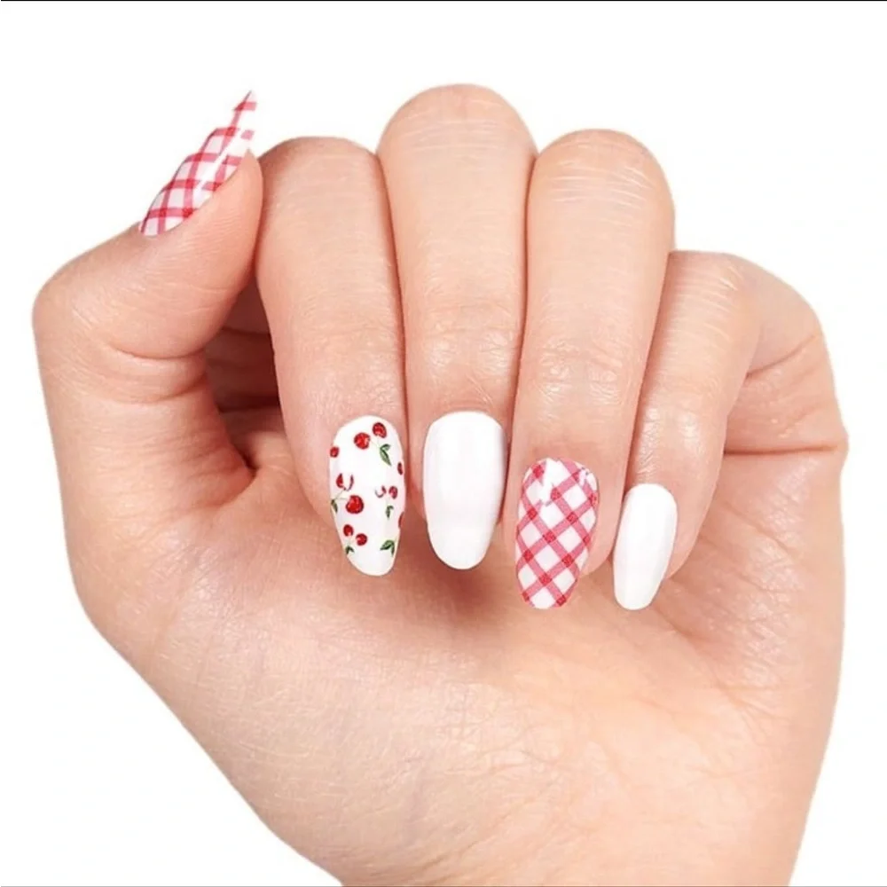 *Retired* Color Street: Cherry-Picked | White Red Gingham Spring Summer Girly - Picture 9 of 12